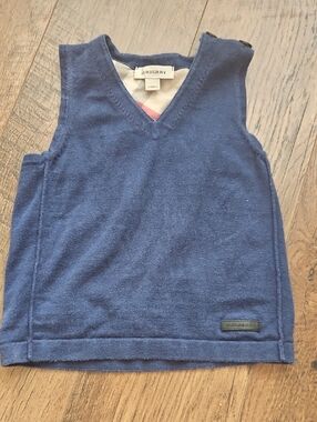 Burberry Blue V-Neck Knit Vest for Kids 2Y 92cm